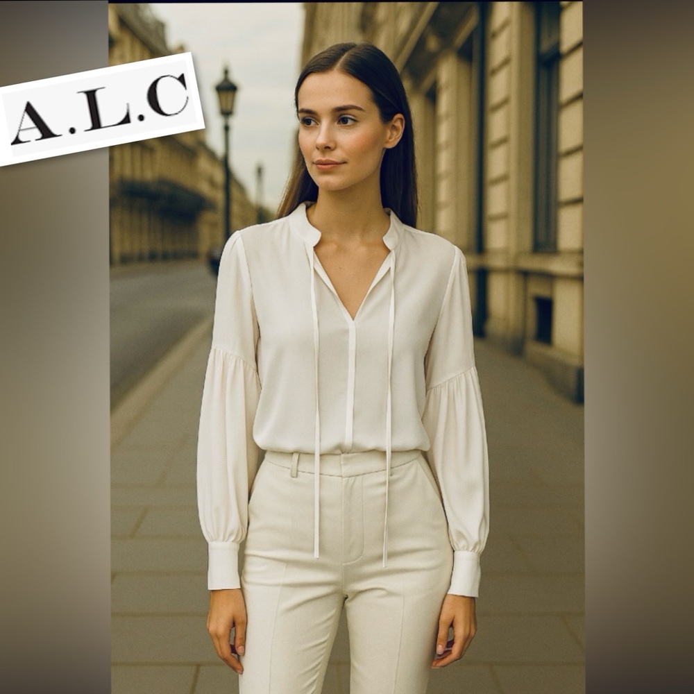A.L.C. 100% Silk Balloon Sleeves Blouse In Ivory – Effortlessly Elegant Size 0